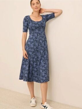 Pact Organic Blue Floral Scoop-Neck Midi Dress